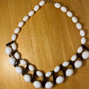 Vintage Signed Trifari White Black Gold 19 Inch Bib Necklace